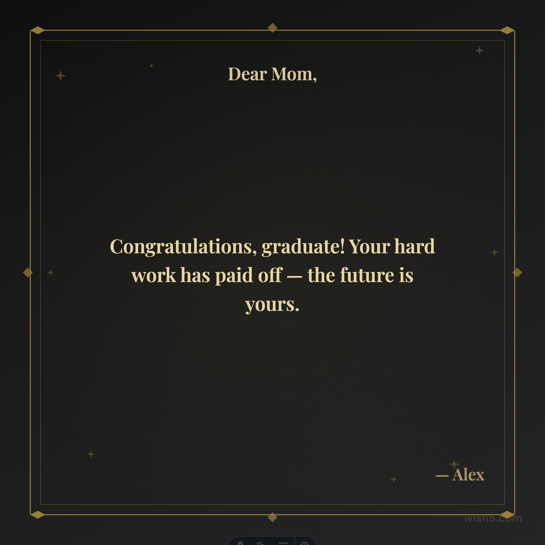 Free graduation greeting card example — Noir & Gold template