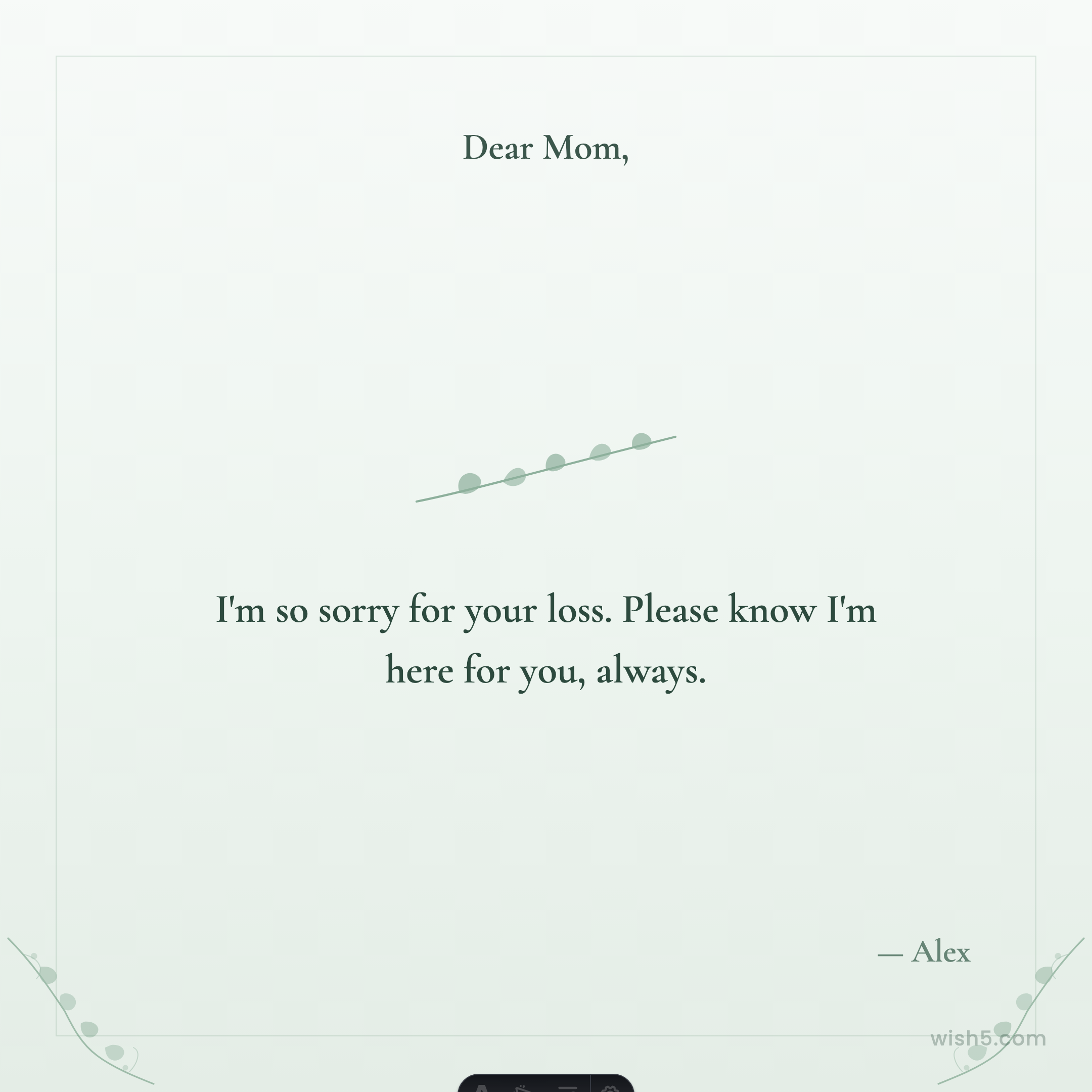 Free sympathy greeting card example — Eucalyptus Breeze template